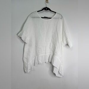Women’s Angela Mara Oversized Made In Italy Ruffled Hem & Sleeve 100% Linen Top